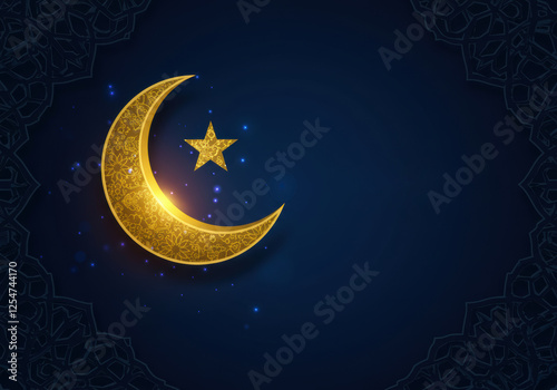 Glowing crescent moon and star with Ramadan Kareem, Ramadan Background
