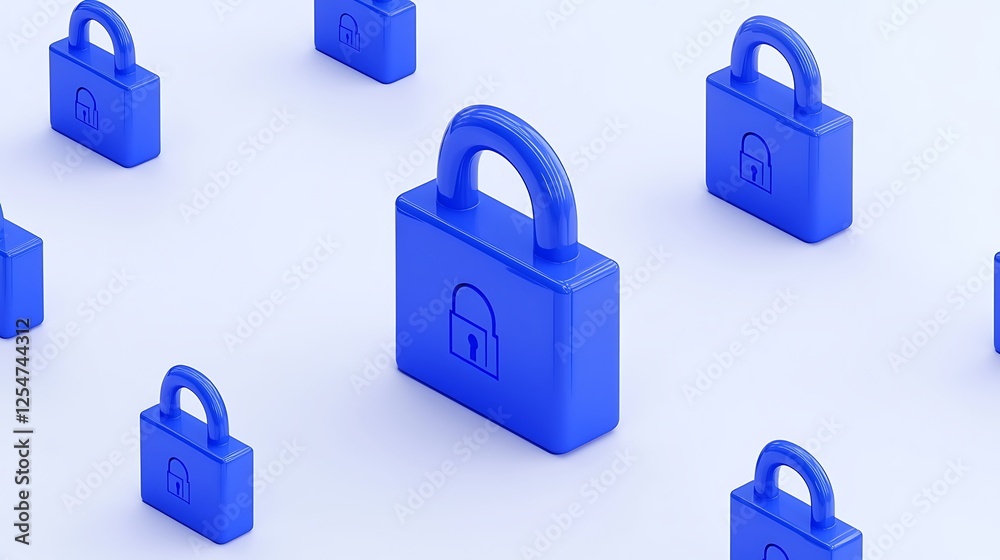 Blue padlocks on a white surface, symbolizing security, protection, and safety in digital or physical environments.