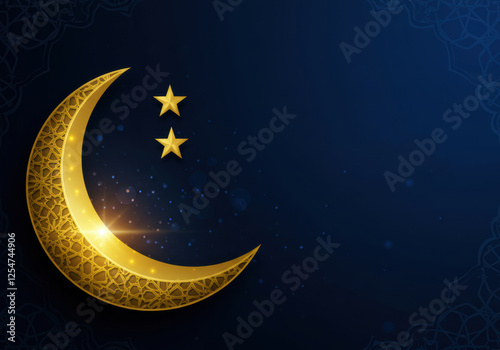 Crescent moon and stars with Ramadan Kareem greeting, Ramadan Background
