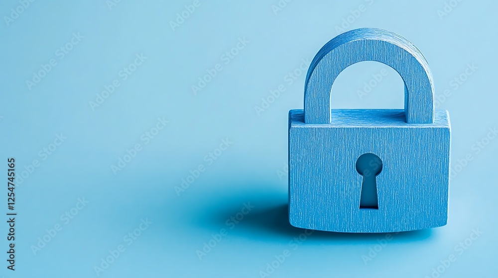 Fototapeta premium Blue Wooden Padlock with Keyhole on Light Blue Background Symbolizing Security and Protection Concept
