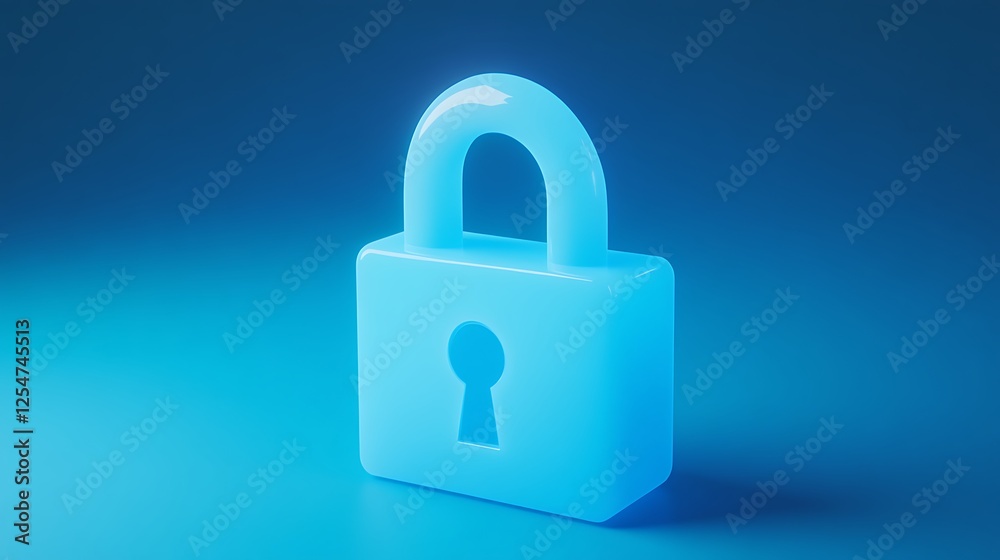 Bright Blue Plastic Padlock with Keyhole on Soft Blue Background Illustrating Security and Protection Concepts Bright Blue Plastic Padlock with Keyhole on Soft Blue Background Illustrating Security and Protection Concepts