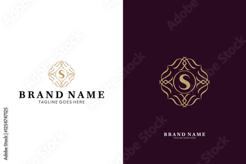 S letter logo with linear ornament luxury logo, emblem usable used for growing Business, Boutique, Identity, Beauty salon, Fashion, Jewelry, Hotel, Beauty products, Spa, etc. Vector illustration logo