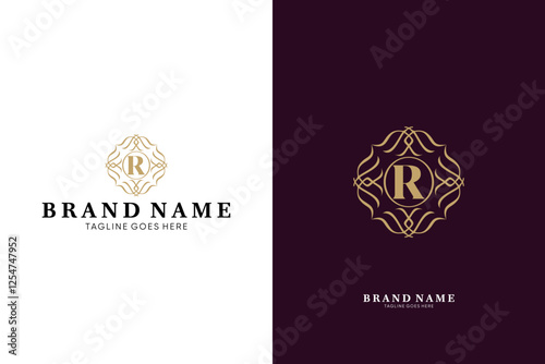 R letter logo with linear ornament luxury logo, emblem usable used for growing Business, Boutique, Identity, Beauty salon, Fashion, Jewelry, Hotel, Beauty products, Spa, etc. Vector illustration logo
