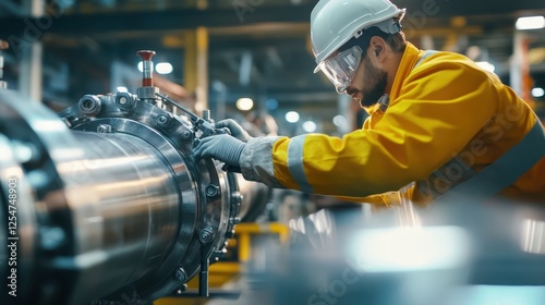 A man in a yellow jacket is working on a pipe