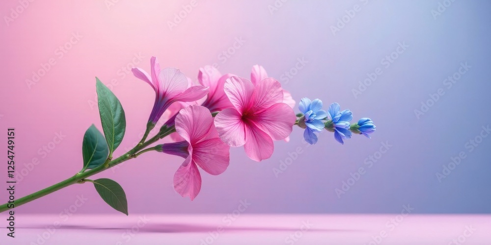 Delicate Pink and Blue Flowers on a Soft Pastel Background, a Stunning Floral Arrangement Displaying Vibrant Hues and Elegant Shapes