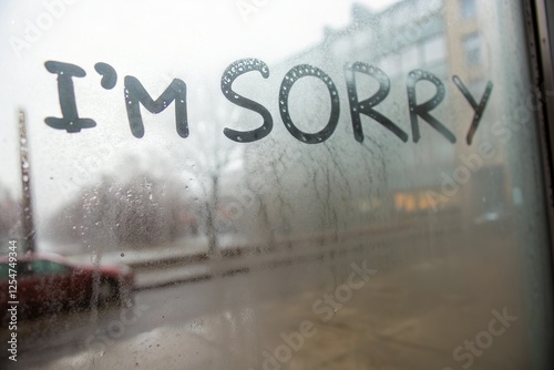 I’m sorry written on foggy glass. Apology and regret