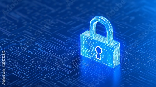 Wallpaper Mural Digital Lock with Glowing Blue Light on Circuit Board Background, Representing Cybersecurity and Data Protection Torontodigital.ca