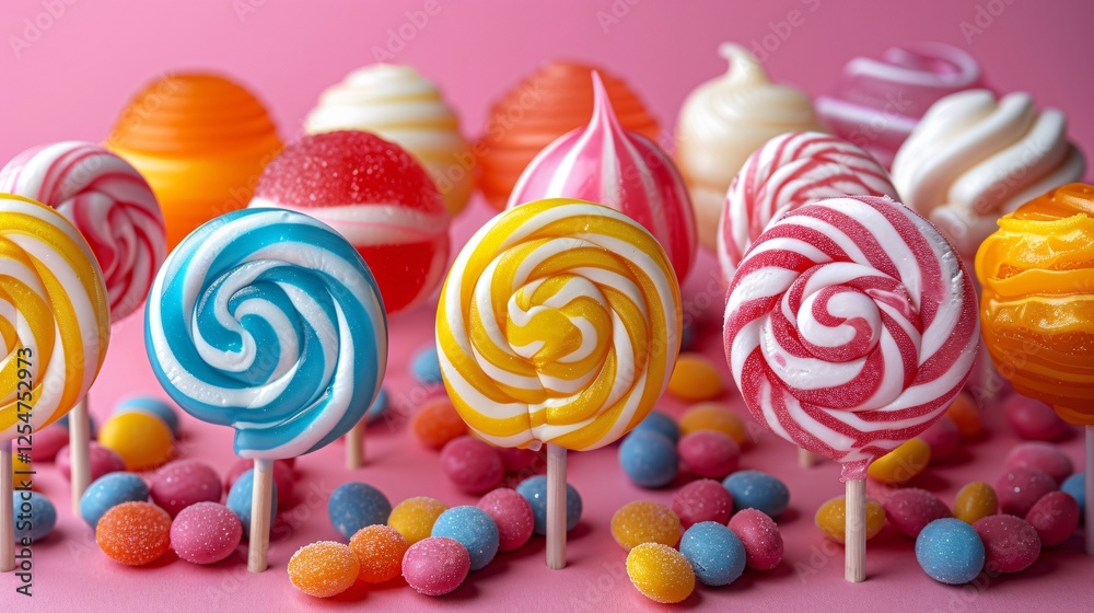 Lollipops and different colored round candy Lollipops and different colored round candy
