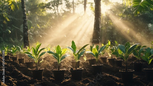 Sunrise saplings tropical forest reforestation