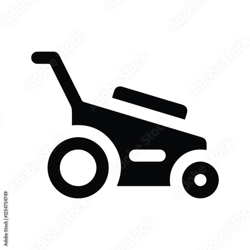 Lawn Mower Icon.  Side view silhouette of a lawn mower. 