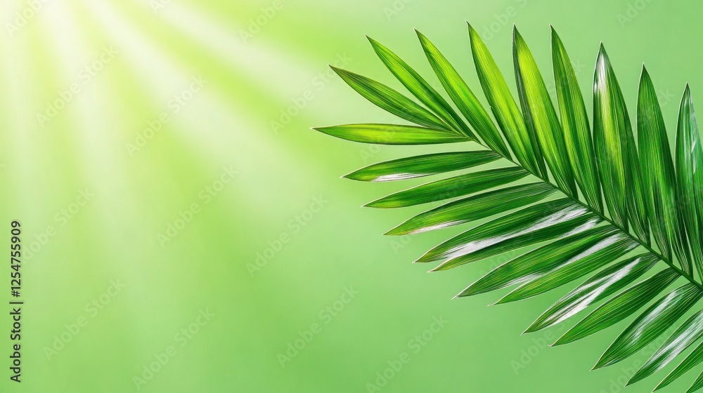 Obraz premium Green Palm Leaves on Blurred Background for Palm Sunday Concept