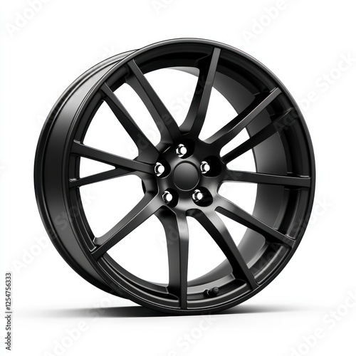 Black alloy wheel isolated on white. Auto part