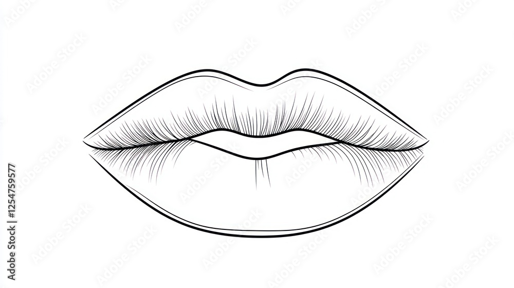 Close-up line art female lips, white background, beauty Close-up line art female lips, white background, beauty