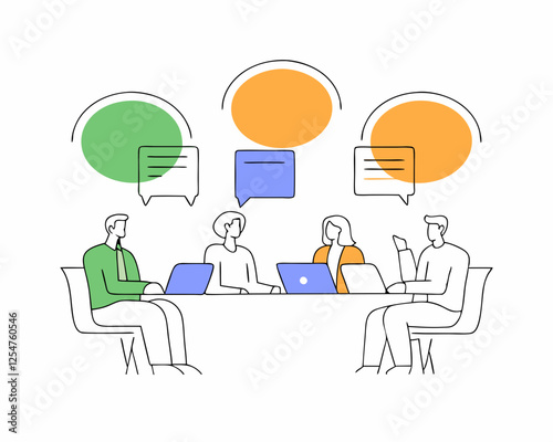 conversation or business discussion meeting talk or chat together group talk or communication dialog message or speaking concept business people coworker having conversation on speech bubble.