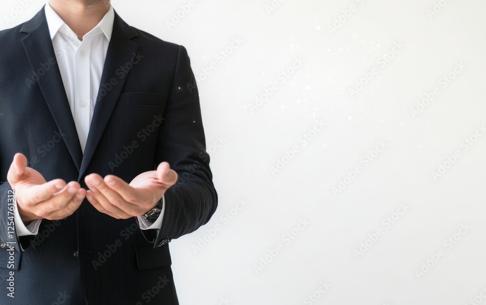 Businessman presenting network concept, studio shot, white background, connection visualization Businessman presenting network concept, studio shot, white background, connection visualization