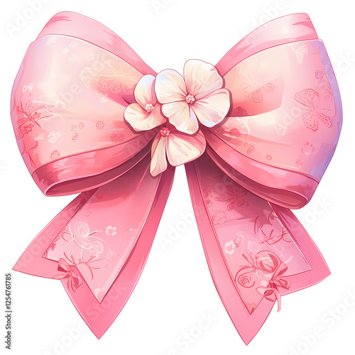Pretty pink bow with delicate floral accents. Perfect for adding a touch of elegance to any design.