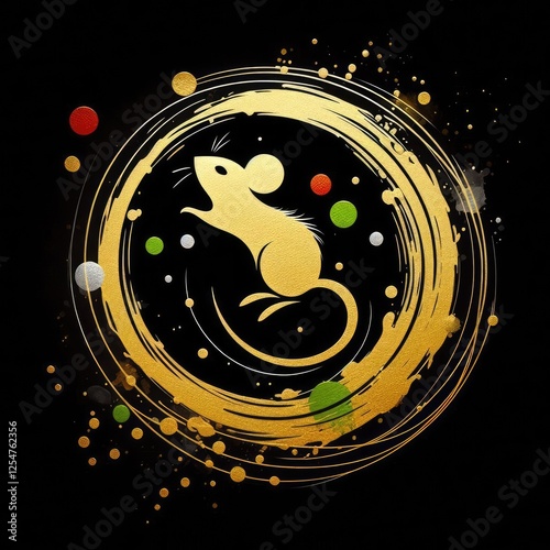 Golden Mouse in a Dynamic Abstract Circle with Splatter Effects with Generative AI. photo