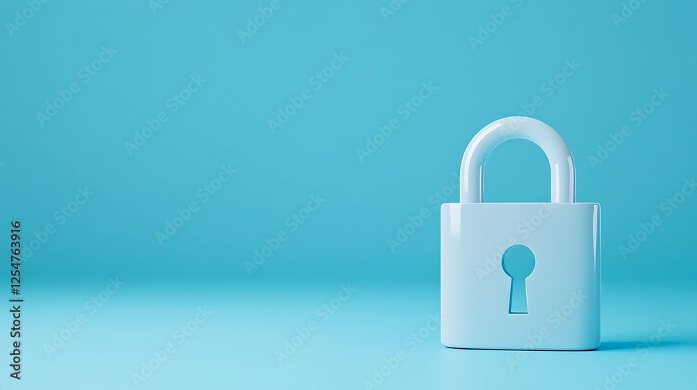 Minimalist Light Blue Padlock on Turquoise Background Symbolizing Security and Privacy in Digital World