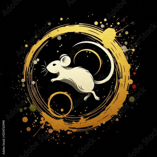 Golden Mouse in a Dynamic Abstract Circle with Splatter Effects with Generative AI. photo