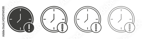 Alarm exclamation icons set. Liner outlined and flat black color