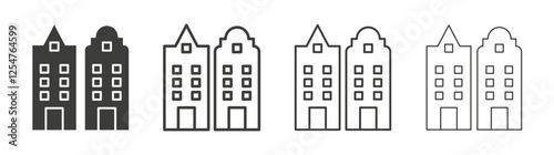 Amsterdam icons set. Liner outlined and flat black color