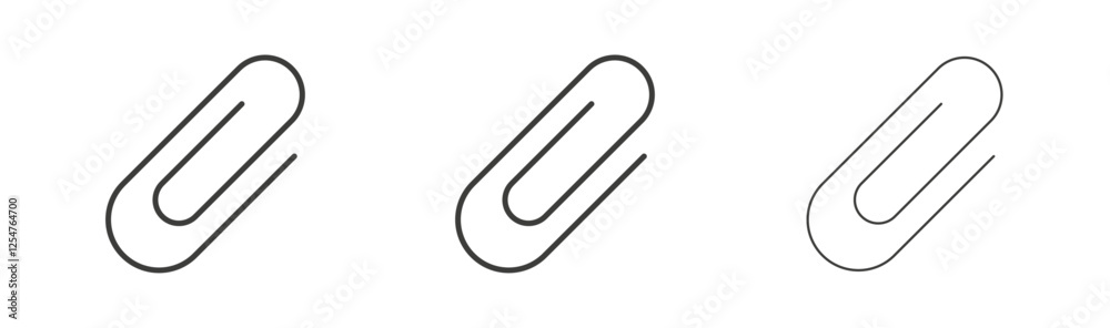 Attachment clip icons set. Liner outlined and flat black color Attachment clip icons set. Liner outlined and flat black color