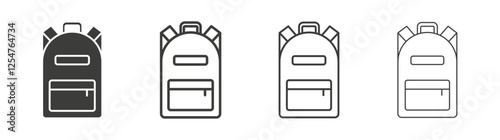 Backpack icons set. Liner outlined and flat black color