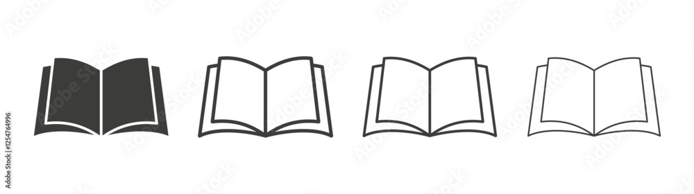 Book open icons set. Liner outlined and flat black color Book open icons set. Liner outlined and flat black color