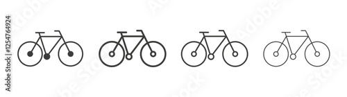 Biking mountain icons set. Liner outlined and flat black color