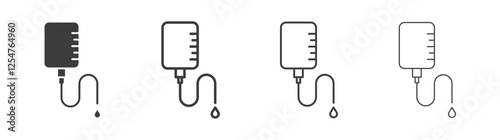 Blood transfusion icons set. Liner outlined and flat black color