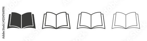 Book open icons set. Liner outlined and flat black color