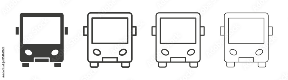 Bus icons set. Liner outlined and flat black color Bus icons set. Liner outlined and flat black color