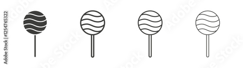 Candy icons set. Liner outlined and flat black color