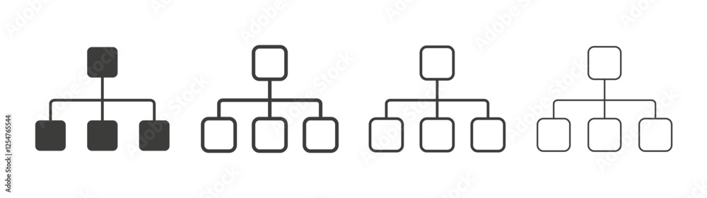 Chart tree icons set. Liner outlined and flat black color Chart tree icons set. Liner outlined and flat black color
