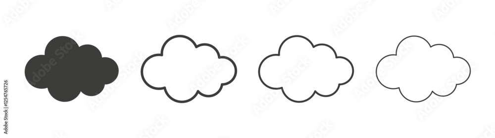 Cloud icons set. Liner outlined and flat black color Cloud icons set. Liner outlined and flat black color