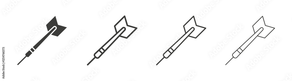 Dart icons set. Liner outlined and flat black color Dart icons set. Liner outlined and flat black color