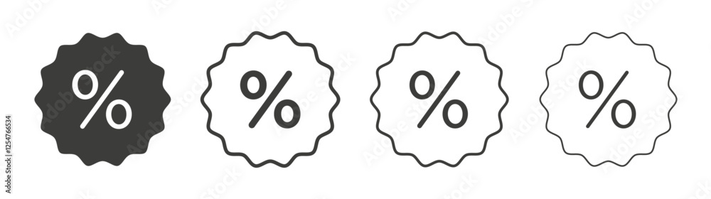 Discount icons set. Liner outlined and flat black color Discount icons set. Liner outlined and flat black color