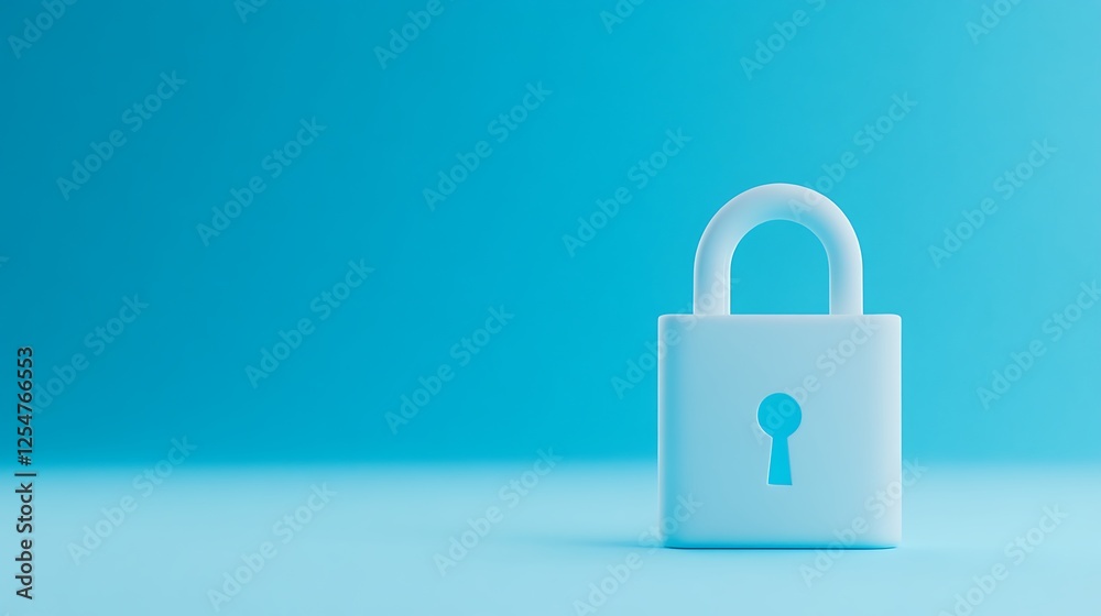 Modern Minimalist Design of a Light Blue Padlock on a Soft Blue Background with Simple Aesthetic Appeal Modern Minimalist Design of a Light Blue Padlock on a Soft Blue Background with Simple Aesthetic Appeal