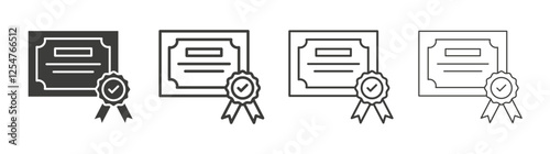 Diploma icons set. Liner outlined and flat black color