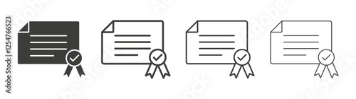 Diploma icons set. Liner outlined and flat black color