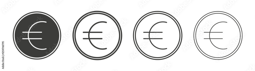 Euro icons set. Liner outlined and flat black color Euro icons set. Liner outlined and flat black color