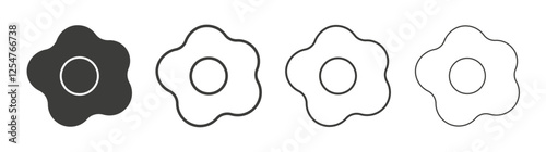 Egg fried icons set. Liner outlined and flat black color