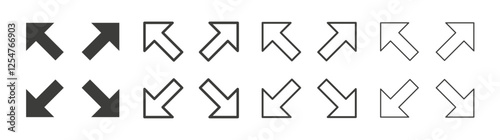 Expand icons set. Liner outlined and flat black color
