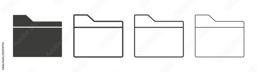 Folder icons set. Liner outlined and flat black color Folder icons set. Liner outlined and flat black color