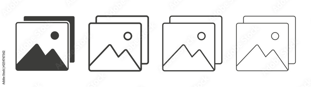 Gallery icons set. Liner outlined and flat black color Gallery icons set. Liner outlined and flat black color