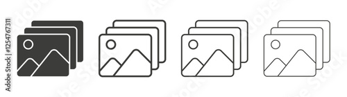 Gallery icons set. Liner outlined and flat black color