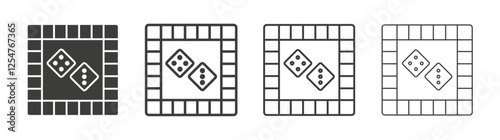 Game board icons set. Liner outlined and flat black color