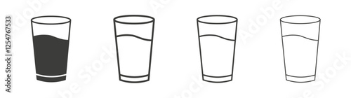 Glass icons set. Liner outlined and flat black color