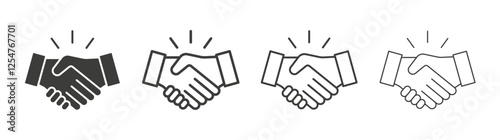 Handshake icons set. Liner outlined and flat black color
