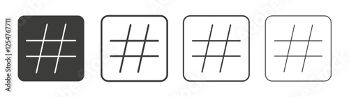 Hashtag icons set. Liner outlined and flat black color